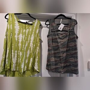 Bundle Of 2 Green Tie-Dye and Camouflage Tank Tops